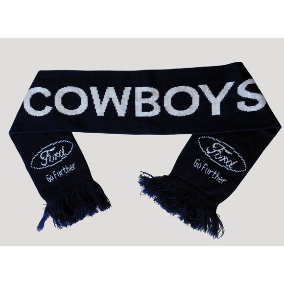 Dallas Cowboys Ford Logo Knit Scarf Blue Fringe Double Sided 7 x 49 Inch - Picture 1 of 5